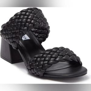 Steve Madden Daphnee Slip On Block Heel Sandal Black Flip Flop Thong Strappy y2k